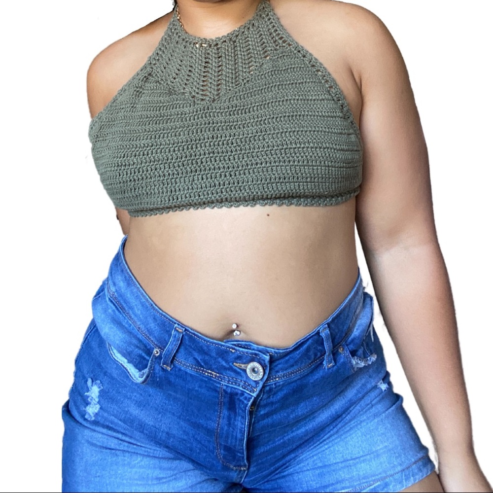 Olive green crochet crop top!